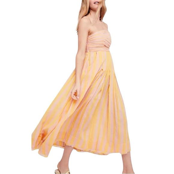 Free People Stripe Me Up Cotton Strapless Midi Dress size S - Picture 15 of 16
